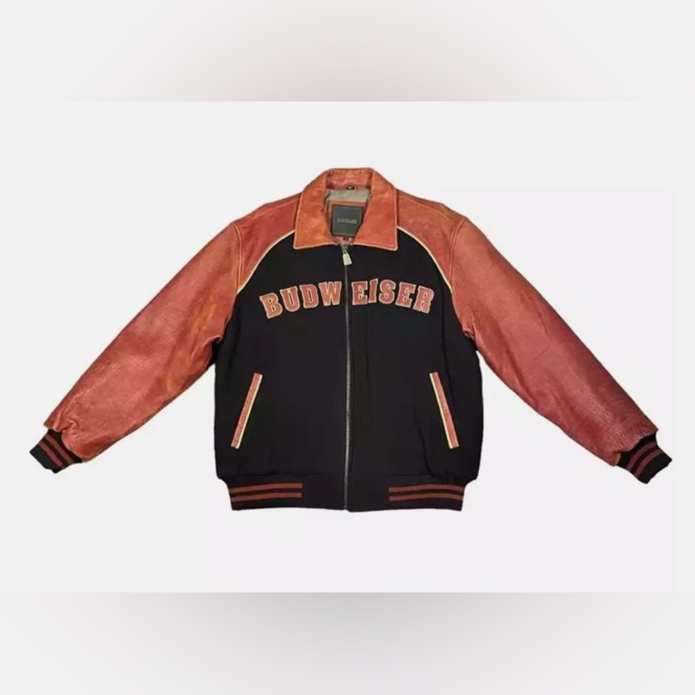 Budweiser Leather And Wool Letterman Jacket 🌴